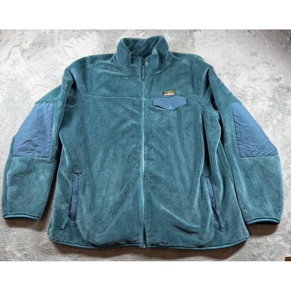 LL Bean Fleece Jacket Womens 1X Blue Full Zip Outdoor Hiking Cozy